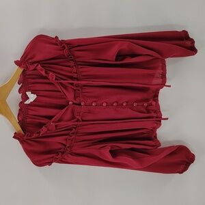 Lotus & Lavender Burgundy Size Medium Semi Sheer Blouse Long Sleeve Button Up